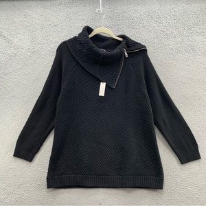 Talbots NWT Women’s Split Neck Zipper Cotton Knit Sweater Top Black Size PXL